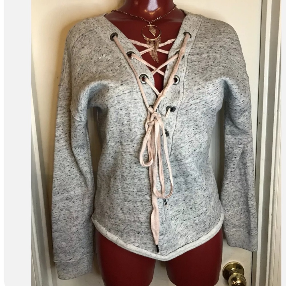 Abercrombie & Fitch Women's Sweatshirt Gray -Lace Up Back-  Size XS